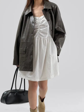 Crere Nylon Shirred Mini Dress