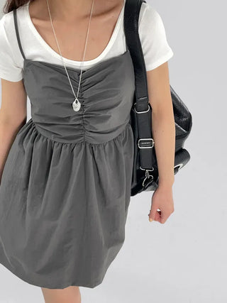 Crere Nylon Shirred Mini Dress