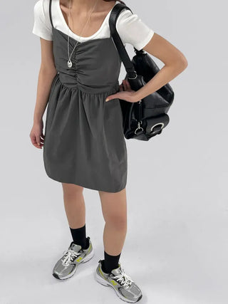 Crere Nylon Shirred Mini Dress
