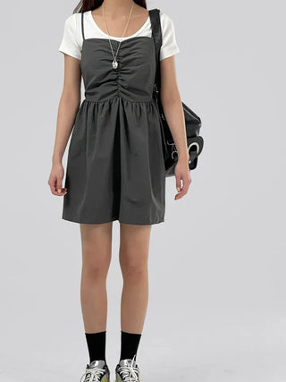 Crere Nylon Shirred Mini Dress
