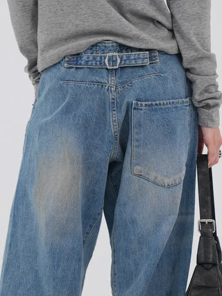Desion Washed Buckle Denim Pants
