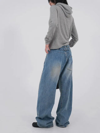 Desion Washed Buckle Denim Pants