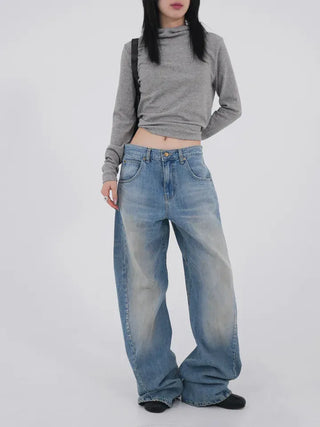 Desion Washed Buckle Denim Pants
