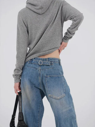 Desion Washed Buckle Denim Pants
