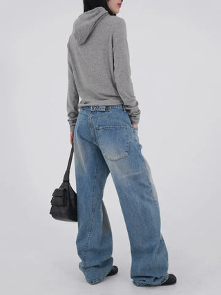 Desion Washed Buckle Denim Pants