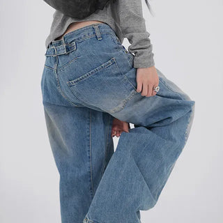 Desion Washed Buckle Denim Pants