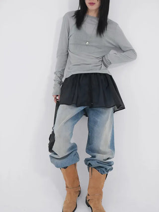 Desion Washed Buckle Denim Pants