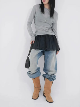 Desion Washed Buckle Denim Pants