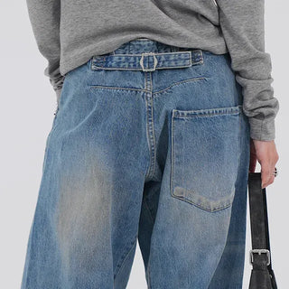 Desion Washed Buckle Denim Pants