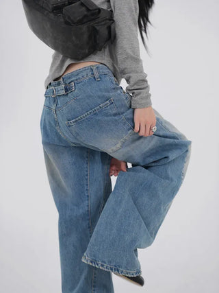 Desion Washed Buckle Denim Pants