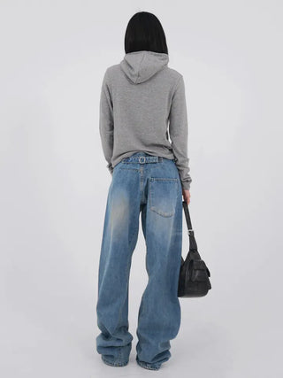 Desion Washed Buckle Denim Pants