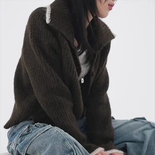 Mates Color Block High-Neck Knit Cardigan