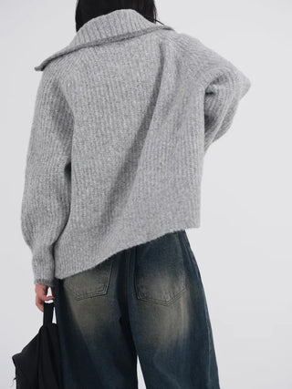 Mates Color Block High-Neck Knit Cardigan
