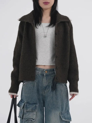 Mates Color Block High-Neck Knit Cardigan