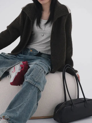 Mates Color Block High-Neck Knit Cardigan