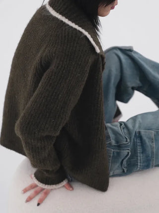 Mates Color Block High-Neck Knit Cardigan