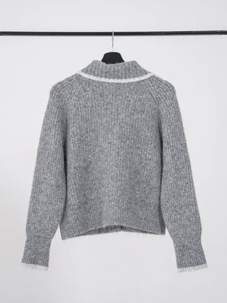 Mates Color Block High-Neck Knit Cardigan