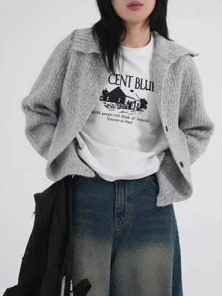 Mates Color Block High-Neck Knit Cardigan