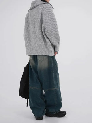 Mates Color Block High-Neck Knit Cardigan