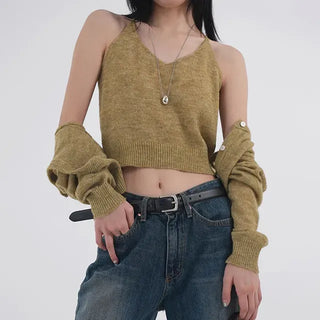 Ennis Heathered Sleeveless Cardigan Set