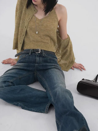 Ennis Heathered Sleeveless Cardigan Set