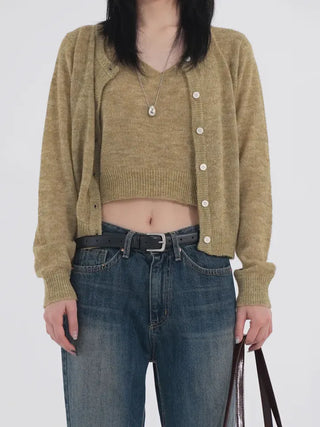 Ennis Heathered Sleeveless Cardigan Set