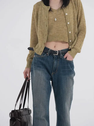 Ennis Heathered Sleeveless Cardigan Set