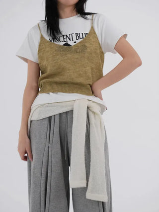 Ennis Heathered Sleeveless Cardigan Set