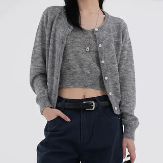 Ennis Heathered Sleeveless Cardigan Set