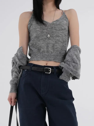 Ennis Heathered Sleeveless Cardigan Set