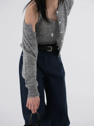 Ennis Heathered Sleeveless Cardigan Set