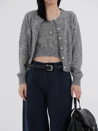 Ennis Heathered Sleeveless Cardigan Set