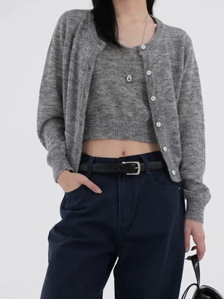 Ennis Heathered Sleeveless Cardigan Set