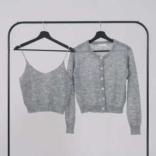 Ennis Heathered Sleeveless Cardigan Set