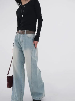 Toson Two-Tone Washed Line Denim Pants
