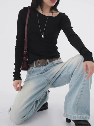 Toson Two-Tone Washed Line Denim Pants