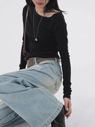 Toson Two-Tone Washed Line Denim Pants