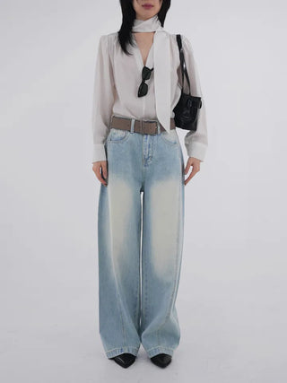 Toson Two-Tone Washed Line Denim Pants