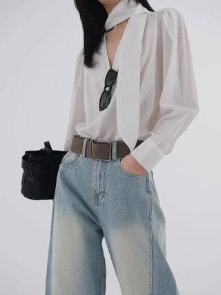 Toson Two-Tone Washed Line Denim Pants