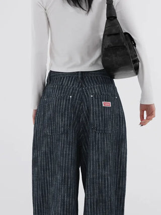 Kibe Stripe Balloon Wide Cotton Denim