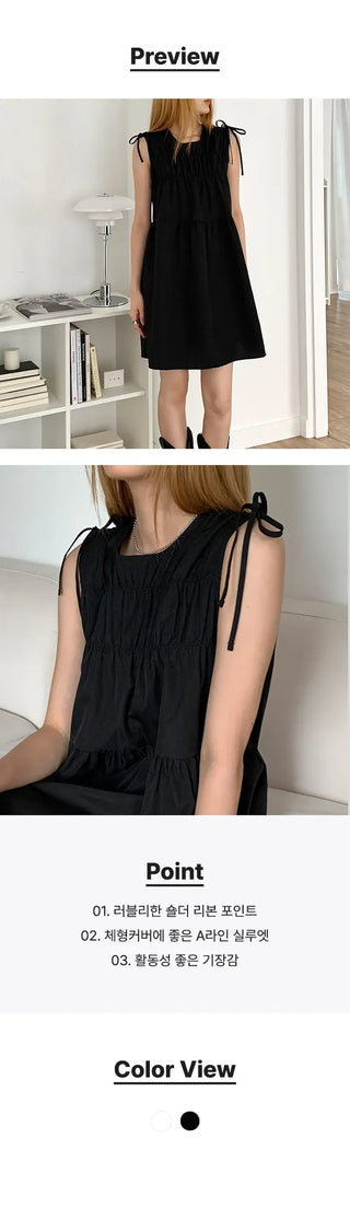 Mati Shirred Ribbon Summer Dress Resort Look