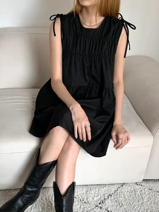 Mati Shirred Ribbon Summer Dress Resort Look