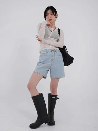 Leaf Simple Part Denim Shorts