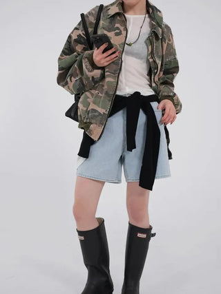 Leaf Simple Part Denim Shorts