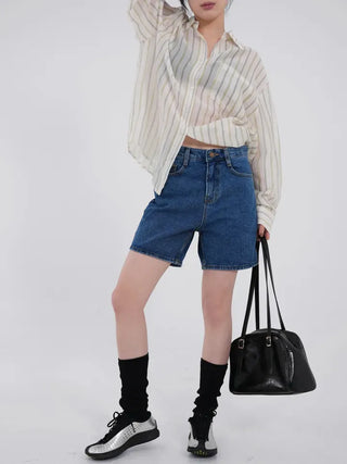 Leaf Simple Part Denim Shorts