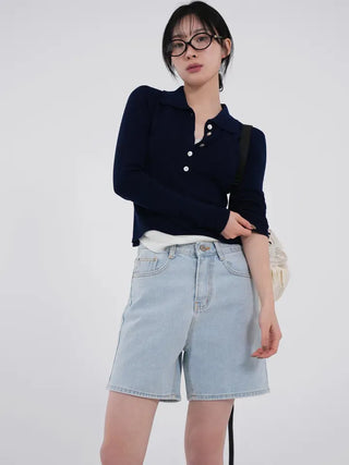 Leaf Simple Part Denim Shorts