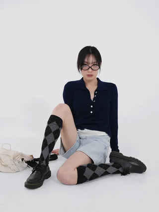 Ushi Argyle High Knee Socks