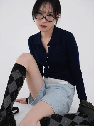 Ushi Argyle High Knee Socks
