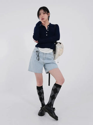 Ushi Argyle High Knee Socks