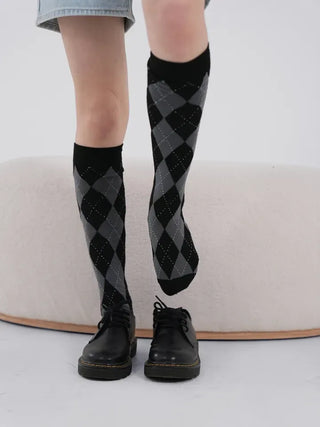 Ushi Argyle High Knee Socks